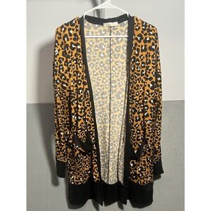 Eldridge Women's Leopard Print Open Front Cardigan Sweater Size L Long Sleeve